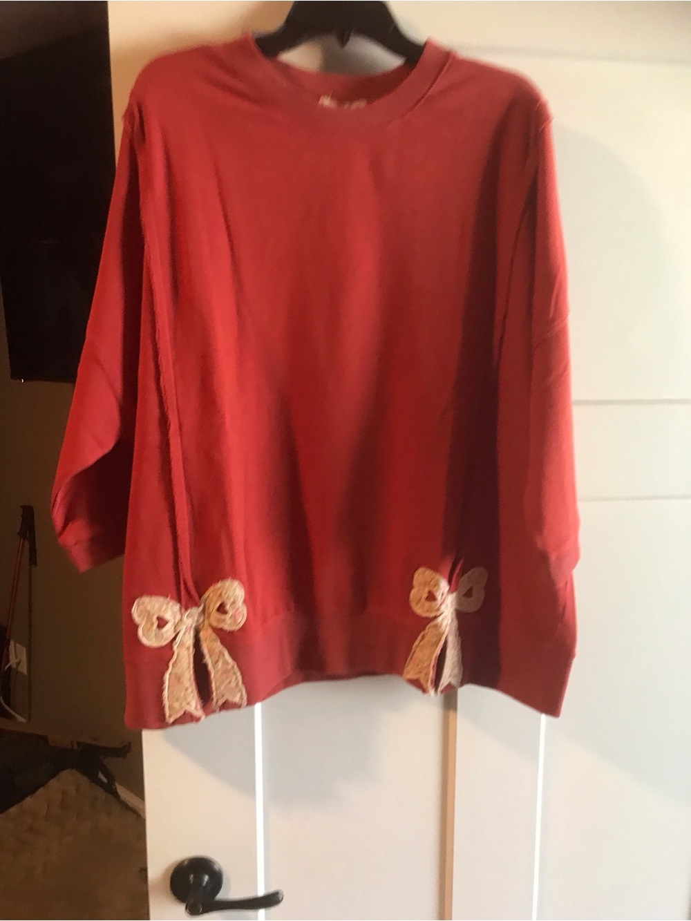 easel Red Crewneck Sweatshirt with Bow Embroidery